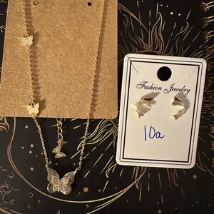 Gold Butterfly Necklace and Earring Set
